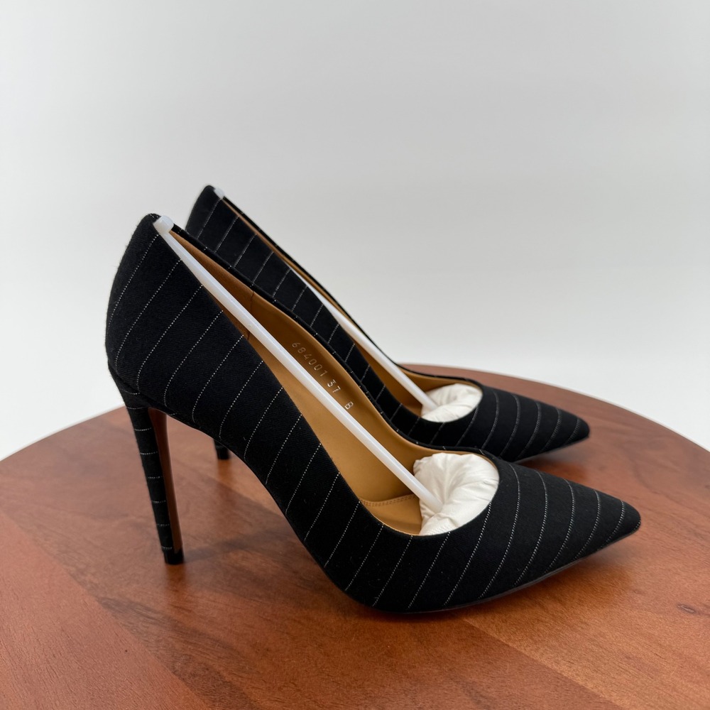 Ralph Lauren Celia Black Pinstripe Pointed Toe Stiletto‎ Pumps EU 37 US 7 Italy